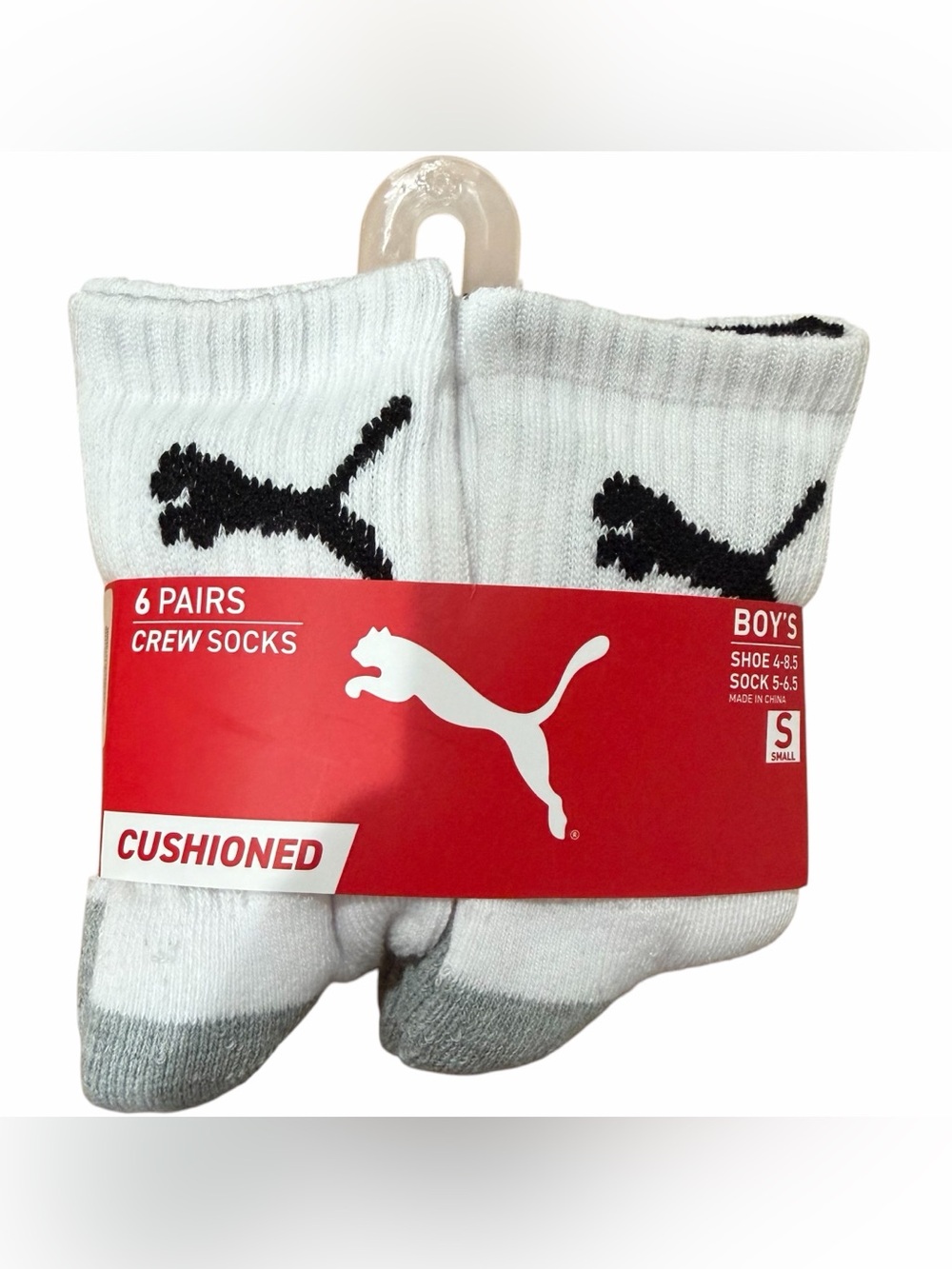 Puma Boys 6 Pack Cushioned Crew Socks Small 5-6.5 Shoe 4-8.5 White NWT